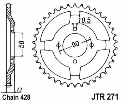 Kit chaine EK CHAIN JT 428SR 14/50 - couronne standard