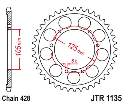 EK CHAIN JT 428 DEH - 13/62 - 138 Standard stålkrone Kædesæt Ref : EKC05248A / 3073224 APRILIA 125 SX 125 - 2018 - 2026