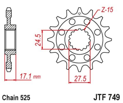 EK CHAIN JT 525 ZVX3 - 16/42 - 124 Standard stålkrone Kædesæt
