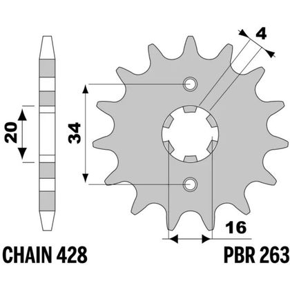 EK CHAIN PBR 428 ZVX - 16/49 - 126 Standard stålkrone Kædesæt Ref : EKC05383A / 3068825 YAMAHA 125 DT 125 LC - 1984