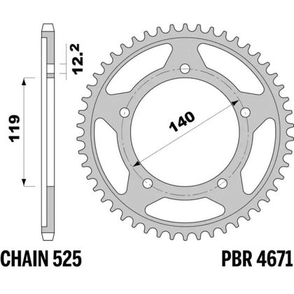 Kit chaine EK CHAIN PBR 525 ZVX3 - 17/47 - 122 Couronne acier renforcé