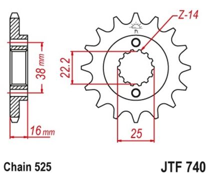 EK CHAIN JT 525 MVXZ2 - 15/43 - 114 Standard stålkrone Kædesæt