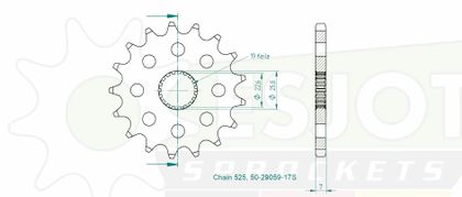 Pignon de sortie de boite Esjot 17 dents Universel