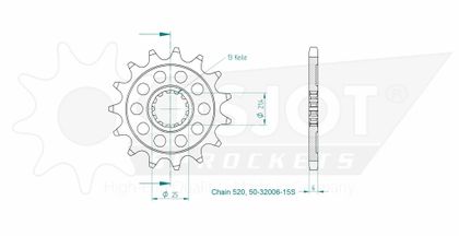 Pignon de sortie de boite Esjot 15 dents