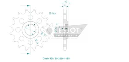 Esjot 16 teeth Gearbox output pinion