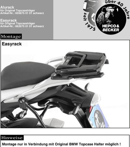 Hepco & Becker Easyrack für Originalträger - schwarz Halterung für Topcase Ref : HBE00457A / 662675 01 01 BMW 1000 S 1000 XR ABS (0D03) - 2015 - 2019