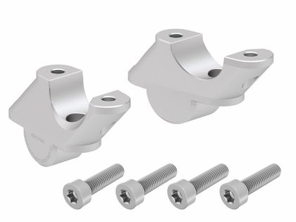 Rehausseur de guidon Hepco & Becker avec déport 30 mm de haut et 21 mm en arrière - argent Ref : HBE00962A / 4245676 00 09 BMW 1200 R 1200 R ABS (0A04) - 2015 - 2018