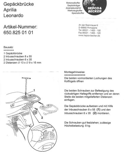 Hepco & Becker tubular - silver Luggage rack