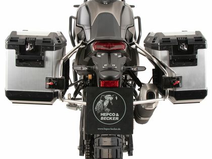 Valise Hepco & Becker Xplorer avec support Cutout - Acier inoxydable/argent
