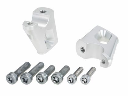 Rehausseur de guidon Hepco & Becker avec déport 25 mm de haut et 23 mm en arrière - argent Ref : HBE02983A / 42456504 00 09 BMW 1200 R NINE-T PURE ABS (0J11) - 2017 - 2023