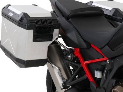 Valise Hepco & Becker Xplorer avec support Cutout - argent/Acier inoxydable Ref : HBE04078A / 6519521 00 22-00-40 HONDA 1100 CRF 1100 L AFRICA TWIN ABS - 2020 - 2021