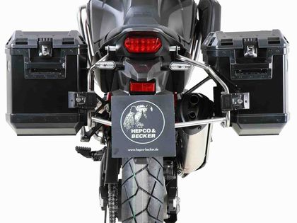 Valise Hepco & Becker Xplorer avec support Cutout - noir/Acier inoxydable Ref : HBE04079A / 6519521 00 22-01-40 HONDA 1100 CRF 1100 L AFRICA TWIN ABS - 2020 - 2021