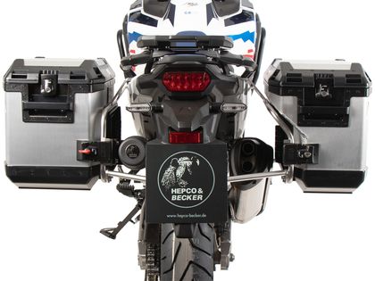 Valise Hepco & Becker Xplorer avec support Cutout - argent/Acier inoxydable