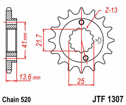 JT. Standard Stahlritzel vorne 1307 - 520 Ritzel für den Ausgang des Getriebes