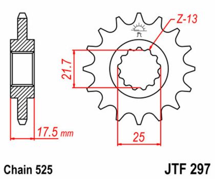 JT. Standard Stahlritzel vorne 297 - 525 Ritzel für den Ausgang des Getriebes