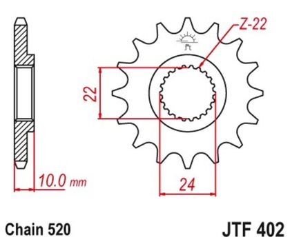 Pignon de sortie de boite JT. 16 dents acier standard pas 520 type 402 Ref : JTC00568A / 1096589001 