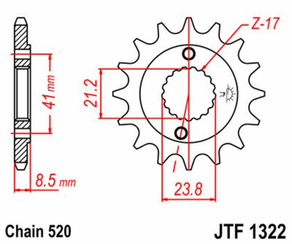 JT. Standard Stahlritzel vorne 1322 - 520 Ritzel für den Ausgang des Getriebes