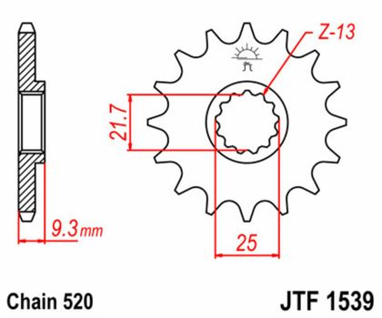 JT. Standard Stahlritzel vorne 1539 - 520 Ritzel für den Ausgang des Getriebes