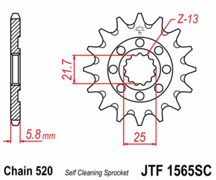 JT. Selbstreinigendes Stahlritzel vorne 1565 - 520 Ritzel für den Ausgang des Getriebes