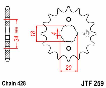 JT. Standard Stahlritzel vorne 259 - 428 Ritzel für den Ausgang des Getriebes
