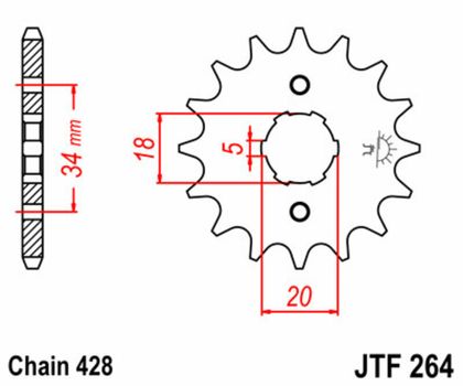 JT. Standard Stahlritzel vorne 264 - 428 Ritzel für den Ausgang des Getriebes