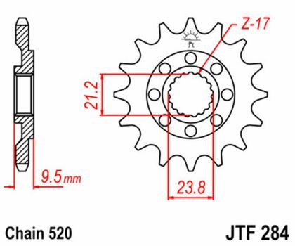 JT. Steel Standard 284 - 520 Gearbox output pinion