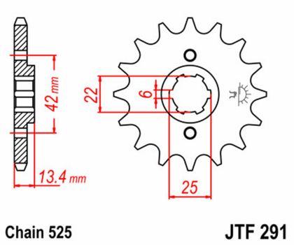 JT. Steel Standard 291 - 525 Gearbox output pinion