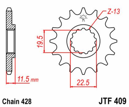 JT. Standard Stahlritzel vorne 409 - 428 Ritzel für den Ausgang des Getriebes