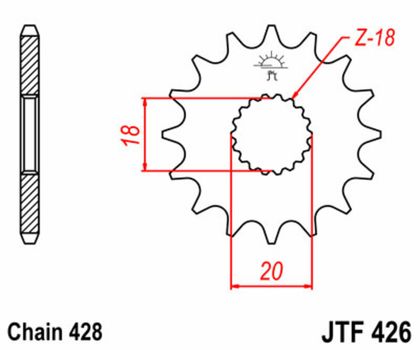 JT. Steel Standard 426 - 428 Gearbox output pinion