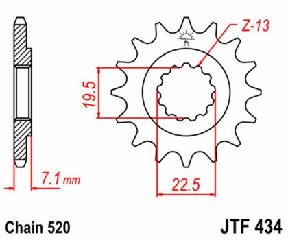JT. Standard Stahlritzel vorne 434 - 520 Ritzel für den Ausgang des Getriebes