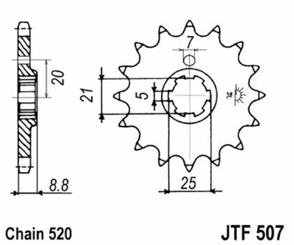JT. Steel Standard 507 - 520 Gearbox output pinion
