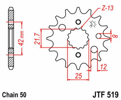 JT. Standard Stahlritzel vorne 519 - 530 Ritzel für den Ausgang des Getriebes