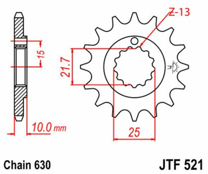 JT. Standard Stahlritzel vorne 521 - 630 Ritzel für den Ausgang des Getriebes