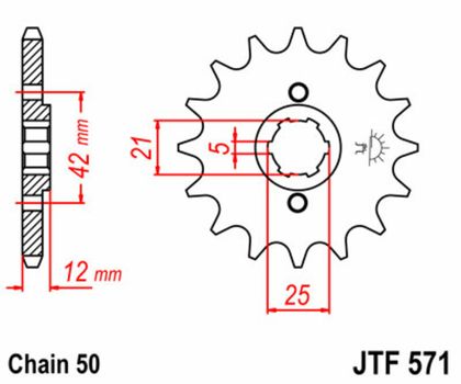 JT. Standard Stahlritzel vorne 571 - 530 Ritzel für den Ausgang des Getriebes