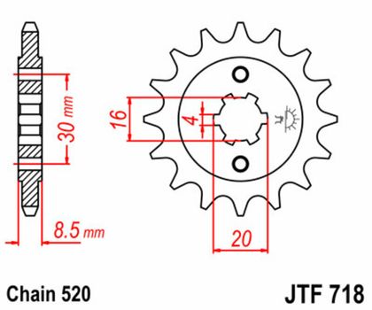 JT. Steel Standard 718 - 520 Gearbox output pinion