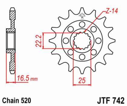 JT. Standard Stahlritzel vorne 742 - 520 Ritzel für den Ausgang des Getriebes Ref : JTC01139A / 1077476001 