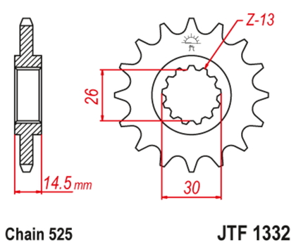 JT. geräuscharmes vorderes Stahlritzel 1332 - 525 Ritzel für den Ausgang des Getriebes Ref : JTC01146A / 1126787001 