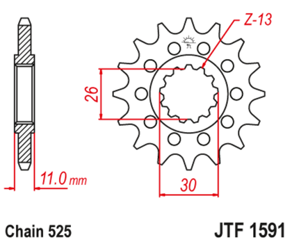 Pignon de sortie de boite JT. acier anti-bruit 1591 - 525 Ref : JTC01147A / 1126793001 