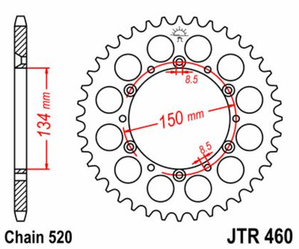JT. Steel Standard Rear Sprocket 460 - 520 Crown