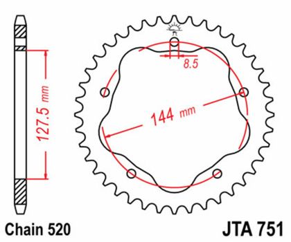 JT. Stahl-Standard-Kettenrad hinten 751 - 520 - ohne Trägerplatte - Benötigt einen -nhalter Krone Ref : JTC01260A / 1075105002 