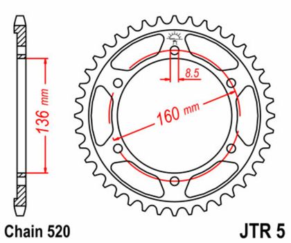 JT. Standard Stahlritzel hinten 5 - 520 Krone