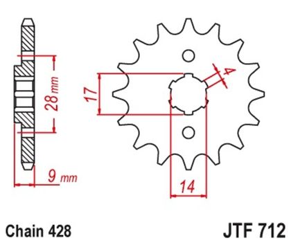 Pignon de sortie de boite JT. acier standard 712 - 428