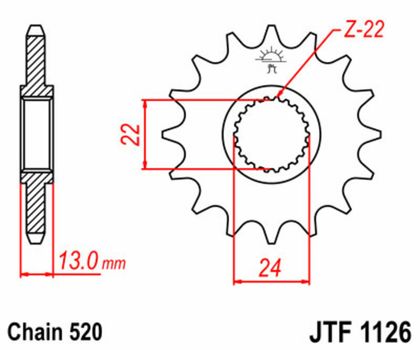 JT. Standard Stahlritzel vorne 1126 - 520 Ritzel für den Ausgang des Getriebes