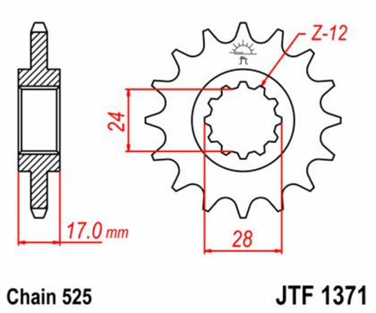 JT. Standard Stahlritzel vorne 1371 - 525 Ritzel für den Ausgang des Getriebes