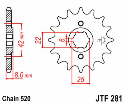 Pignon de sortie de boite JT. acier standard 281 - 520