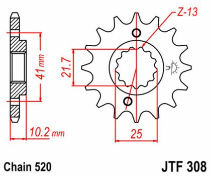 JT. Standard Stahlritzel vorne 308 - 520 Ritzel für den Ausgang des Getriebes