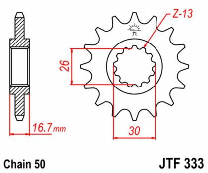 JT. Standard Stahlritzel vorne 333 - 530 Ritzel für den Ausgang des Getriebes