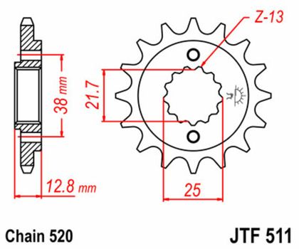 Pignon de sortie de boite JT. acier standard 511 - 520