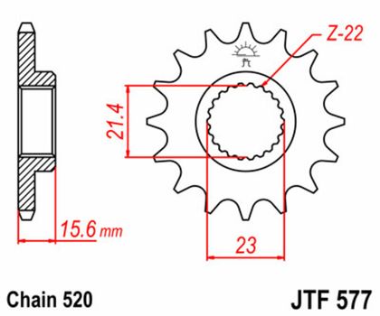 JT. Standard Stahlritzel vorne 577 - 520 Ritzel für den Ausgang des Getriebes