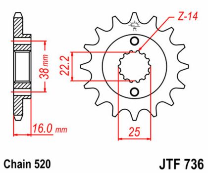 JT. Steel Standard 736 - 520 Gearbox output pinion